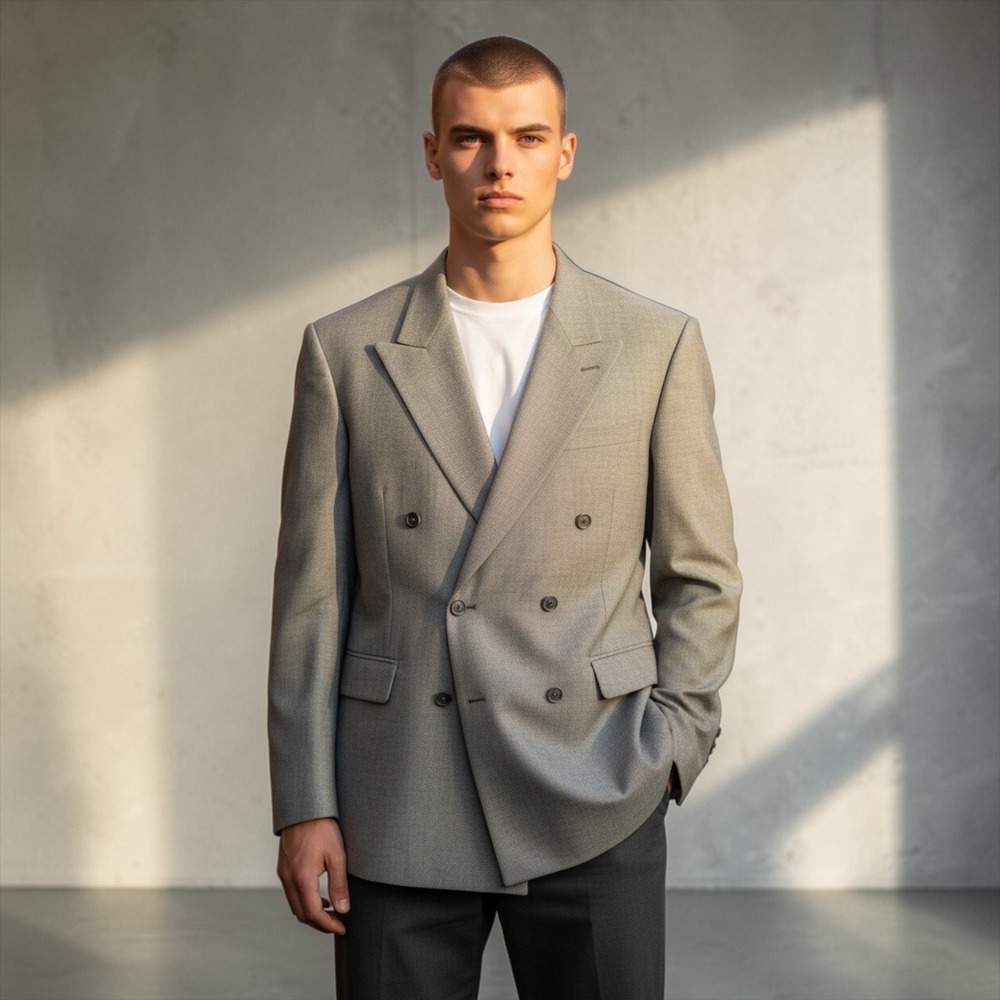 Vintage USA Monsieur Givenchy Grey Double Breasted Blazer Jacket Peak Lapel 40L